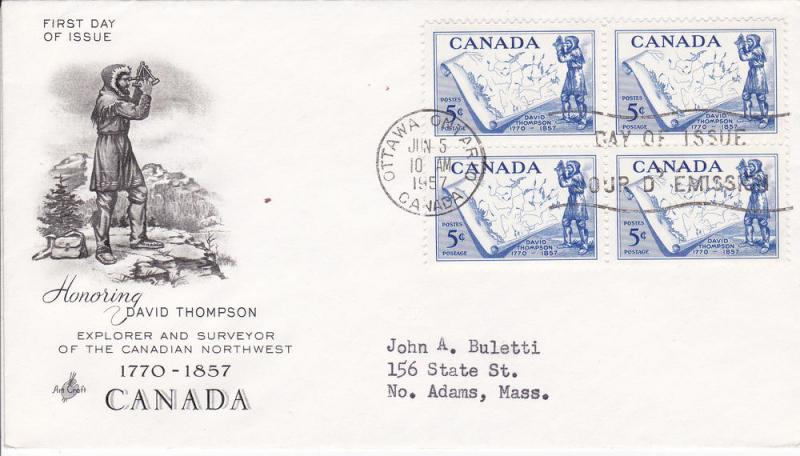 Canada # 370, Cacheted First Day Cover, Block of 4