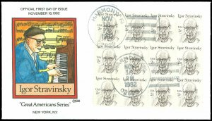 1982 COLLINS HAND PAINTED FDC, Igor Stravinsky, Great American Series, SC #1845!