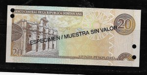 DOMINICAN REPUBLIC BANKNOTE 20 PESOS ESPECIMEN ANO2004