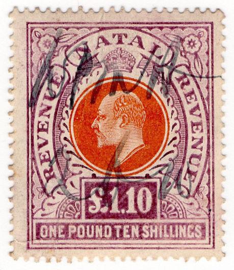 (I.B) Natal Revenue : Duty Stamp £1 10/-