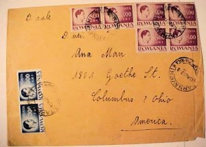 ROMANIA 10 OR MORE STAMPS  INFLATION 15.5.47 15,000 L TARNAVENI TO USA