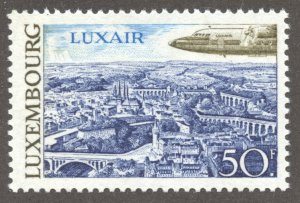 Luxembourg Scott 473 MNHOG - 1968 Luxair Plane over Luxembourg - SCV $3.25