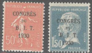 FRANCE Scott 256-257 MH* 1930 Congress B.I.T. overprint set CV$23