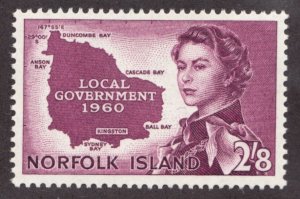 1960 Norfolk Island Sc #42 : 2Sh/8p  QEII & Local Government - MH Cv$19.00