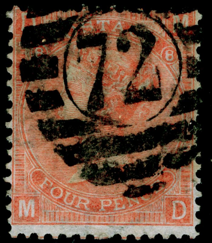 SG94, 4d vermilion plate 8, USED. Cat £90. MD 