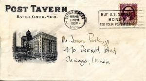 U.S. Scott 720 On 1st Class Mail Post Tavern 2-Sided Ad Cover from Michigan