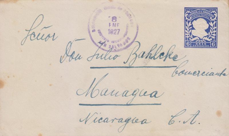 G)1927 EL SALVADOR, TULLA SERRA POSTAL SATIONARY 6 CTS., CIR