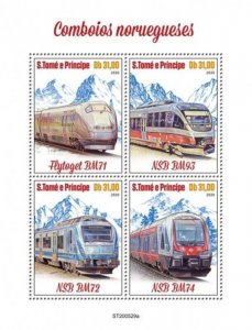 St Thomas - 2020 Norwegian Trains - 4 Stamp Sheet - ST200529a