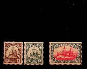GERMAN COLONIES - CAROLINE ISL. Sc 21-23 LH ISSUE OF 1915 - WMKD SET - (FJ26)
