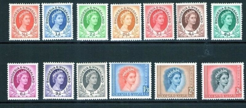 RHODESIA & NYASALAND 1954-1956 Mint Hinged Set to 2/6 SG 1-13