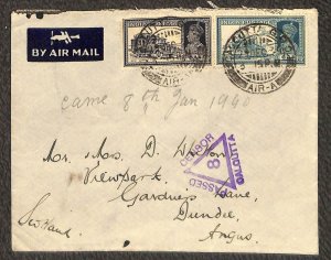 INDIA 159 & 160 STAMPS CALCUTTA TO SCOTLAND CENSORED WW2 COVER 1939!!