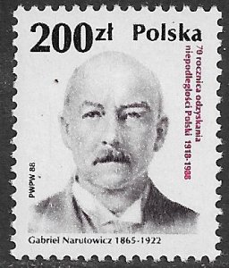 POLAND 1988 200z Gabriel Narutowiczi National Leaders Issue Sc 2880 MNH