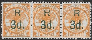 Samoa   30 1898  3d strip 3  fine mint hinged/nh