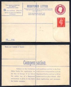 RP49 KGVI 4 1/2d Registered Envelope Size G Mint and 1d Stamp