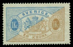 SWEDEN #O11 (Tj10) 1kr blue & bister, og, LH, VF, rare stamp, Scott $1,700.00