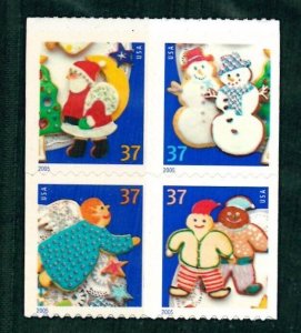 US Scott # 3957 - 3960 / 3960a  2005 Holiday Cookies Block of 4 From BK299