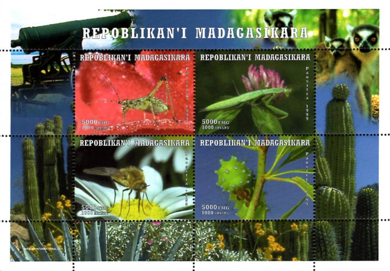 Madagascar 1999 Insects Flowers Cactus 4v Mint Souvenir Sheet S/S. (L-80)