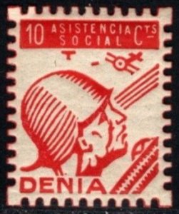 1937 Spain Civil War Charity Poster Stamp Denia 10 Centavos Social Welfare Stamp