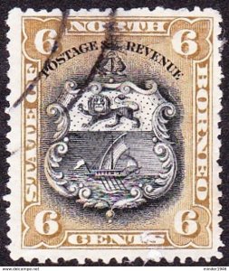 NORTH BORNEO 1894 6c Black & Bistre-Brown SG73a FU