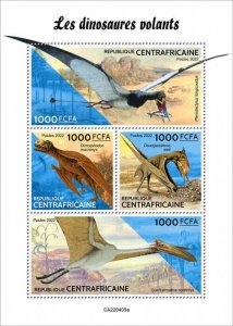 Central African Rep 2022 MNH Flying Dinosaurs Stamps Prehistoric Animals 4v M/S