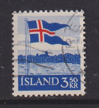 Iceland  #313  used  1958  flag  3.50k