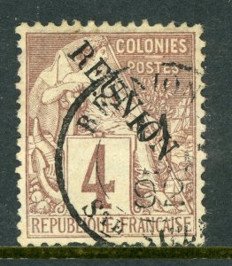 Reunion 1891 French Colonial Overprint 4¢ Brown vfu T479