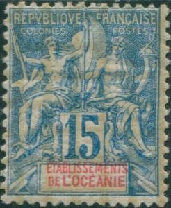 French Oceania 1892 SG6 15c blue and red navigation and commerce MH