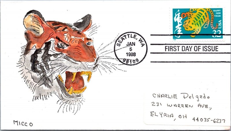 ACE FDC 1998 SC #3179 Hand Painted Cachet - Seattle, WA - Single - D58