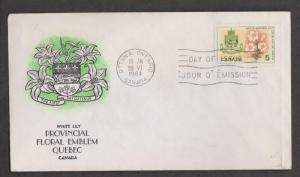 CANADA Scott # 419 On FDC - 1964 Quebec From Provincial Flowers Issue