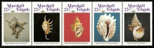 Marshall Islands 1986 - Seashell Types - Strip of 5 - Scott 123a - MNH