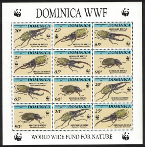 Dominica WWF Hercules Beetle Sheetlet of 3 sets 1994 MNH SC#1647-1650