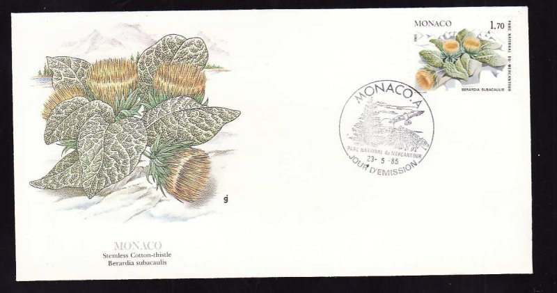 Flora & Fauna of the World #125b-Flower FDC-Stemless Cotton Thistle-Monaco-singl