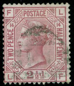 SG141, 2½d rosy mauve PLATE 14, FINE USED. Cat £60. LF