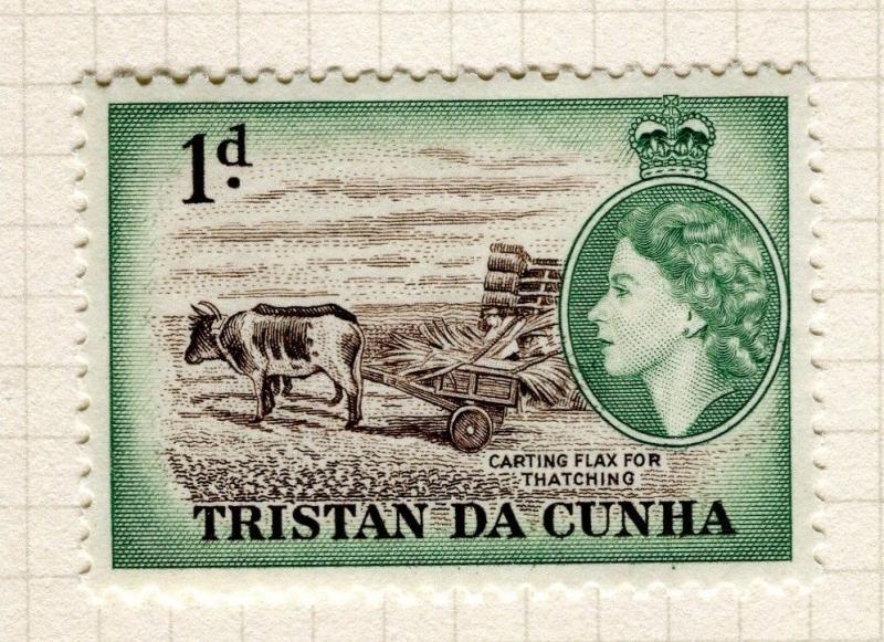 TRISTAN DA CUNHA; 1954 early QEII issue fine Mint hinged 1d. value