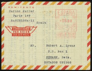 Spain #74 Aerogramme to USA 6.00p Postage Cover Europe Airmail 1959 Used