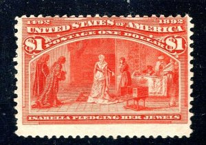 [SR] US #241 Mint-NH 1893 Classic $1 'Columbian Expo' Stamp...Clean 2018 Cert. 
