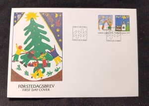 D)1990, NORWAY, FIRST DAY COVER, ISSUE, CHRISTMAS, SNOWMAN, CHURCH, STARS, FDC