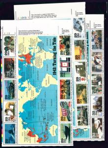 US Scott # 2559, 2697, 2765, 2838, 2981 / WW II Complete Panes MNH