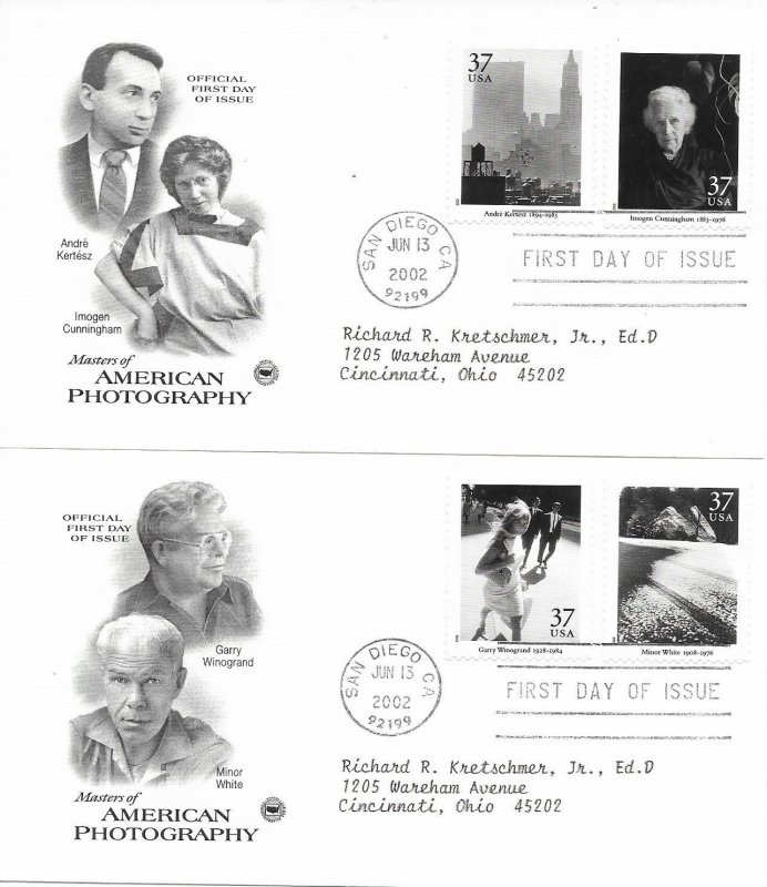 2002 FDC, #3649a-t, 37c American Photography, PCS (10)