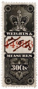 (I.B) Canada Revenue : Weights & Measures 30c (1876)