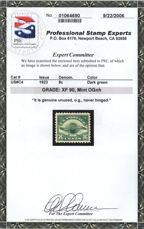 MALACK C4 XF OG NH, w/PSE (GRADED 90 (09/06)) CERT, ..MORE.. gg3699