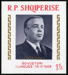 Albania #1190 Cat$75, 1968 Enver Hoxha, imperf. souvenir sheet, never hinged