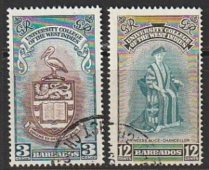 1951 Barbados - Sc 228-9 - used VF - 2 singles - University Issue