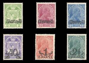 Liechtenstein #11-16 Cat$71, 1920 Surcharges, set of six, never hinged