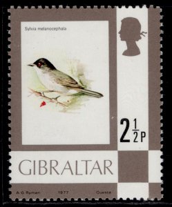 GIBRALTAR QEII SG377, 1977 2½p sardinian warbler, NH MINT.