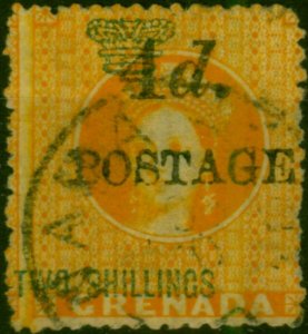 Grenada 1888 4d on 2s Orange SG41c '1st S in Shillings Inverted' Fine Used
