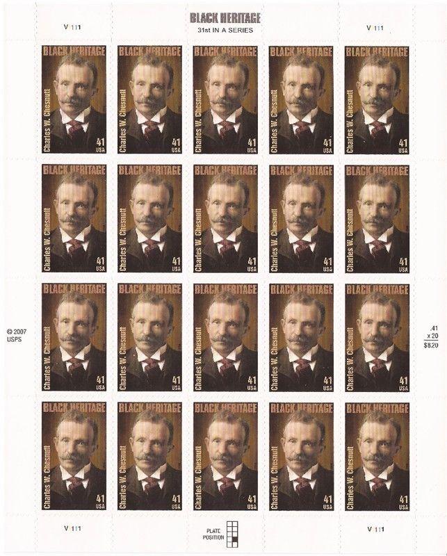 US Stamp - 2008 Charles W. Chesnutt - 20 Stamp Sheet - Scott #4222