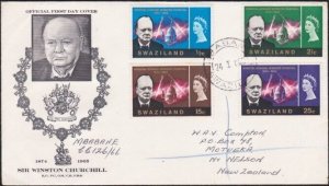 SWAZILAND 1966 Churchill FDC - registered Mbabane to  New Zealand..........B3586