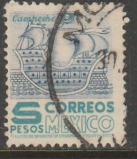 MEXICO 883, $5Pesos 1950 DEF 2nd ISSUE TYPE I. USED, F-VF. (1412)