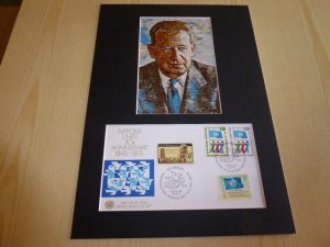 Dag Hammarskjold UN Art Postcard and FDC mount matte size A4